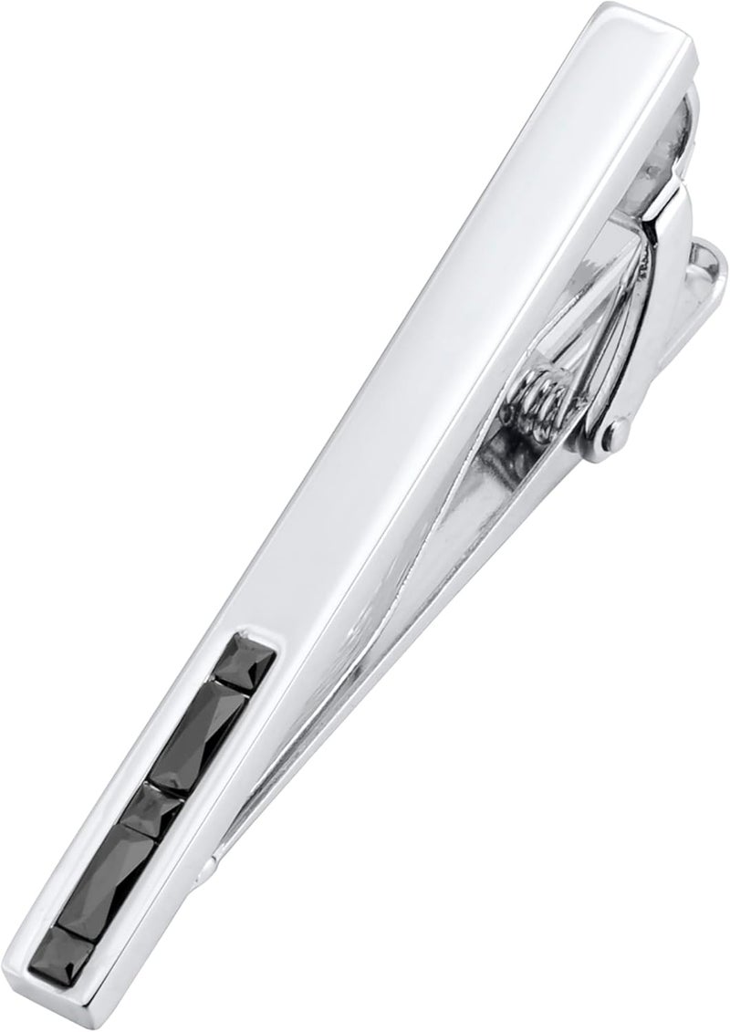 Jonwo Men's Crystal Tie Clip Silver Tone Tie Bar for Gentleman Regular Necktie Tie Clip for Business Anniversary - Image 1